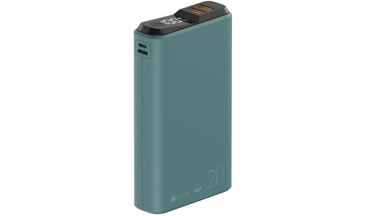 Внешний аккумулятор OLMIO QS-20, 20000mAh, 22.5W QuickCharge3.0/PowerDelivery, LCD, темно-зеленый