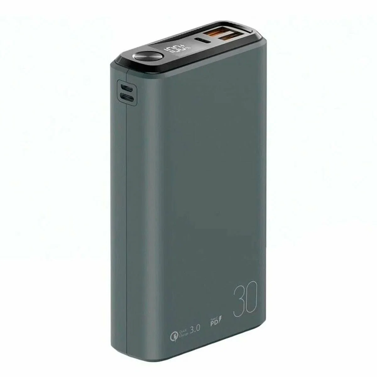 Внешний аккумулятор OLMIO QS-30, 30000mAh, 22.5W, QuickCharge3.0/PowerDelivery, LCD, темно-зеленый