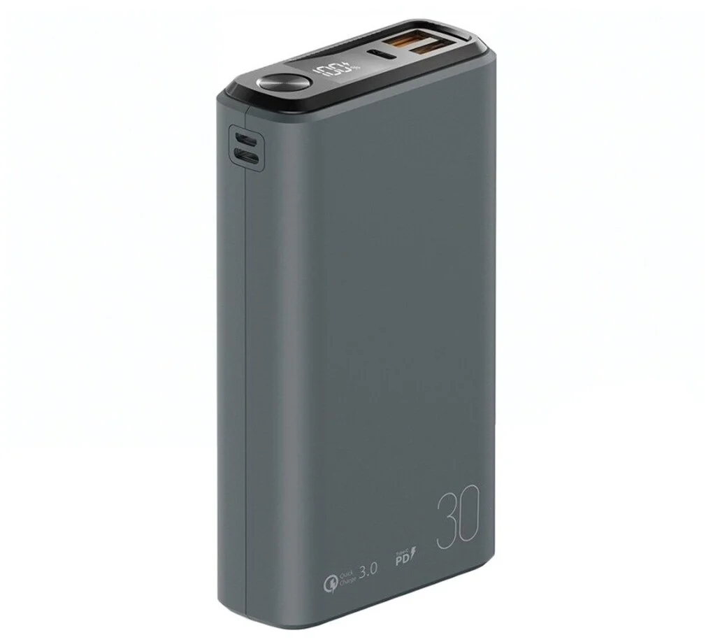 Внешний аккумулятор OLMIO QS-30, 30000mAh, 22.5W, QuickCharge3.0/PowerDelivery, LCD, темно-синий