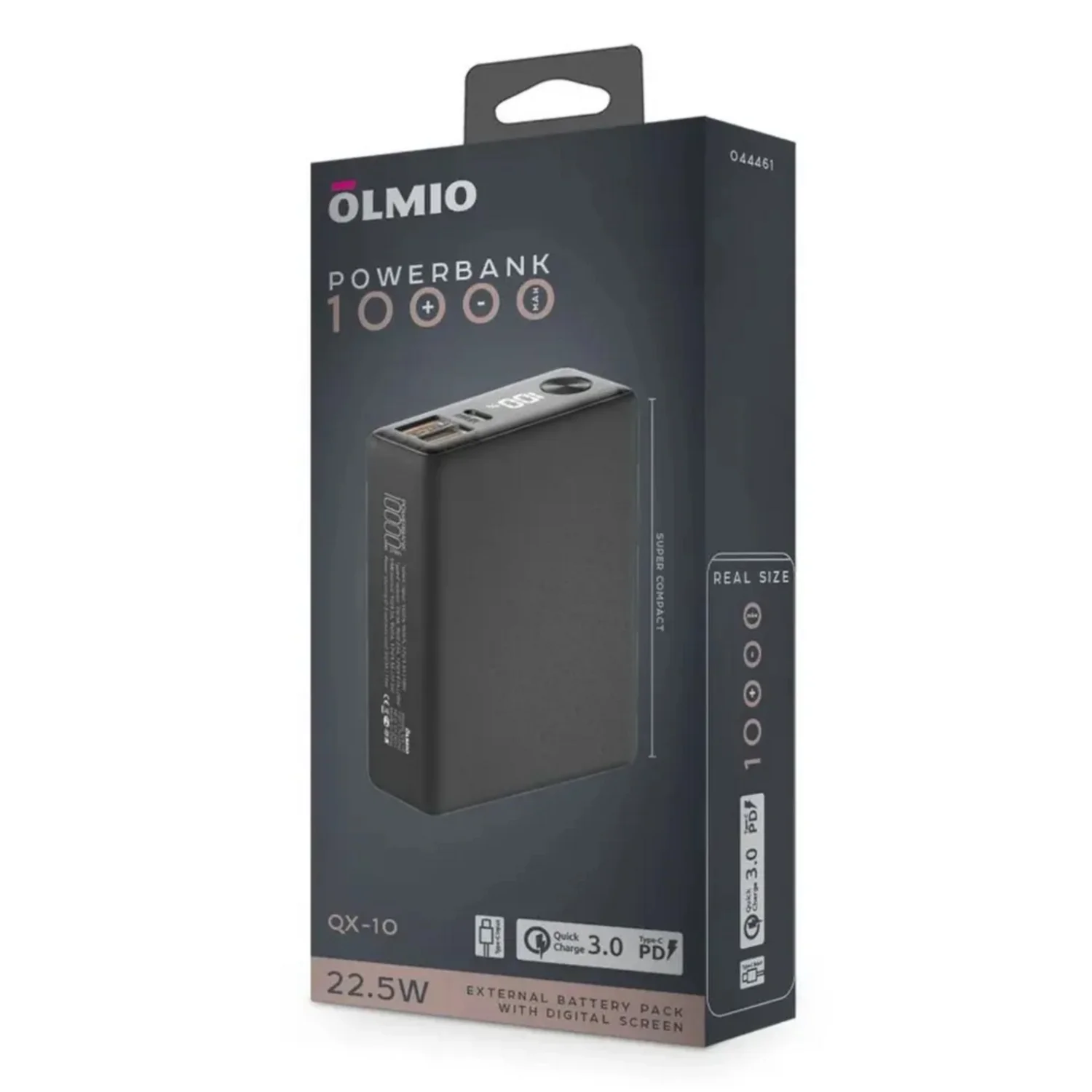 Внешний аккумулятор OLMIO QX-10, 10000mAh, 22.5W, QuickCharge3.0/PowerDelivery, LCD, графитовый