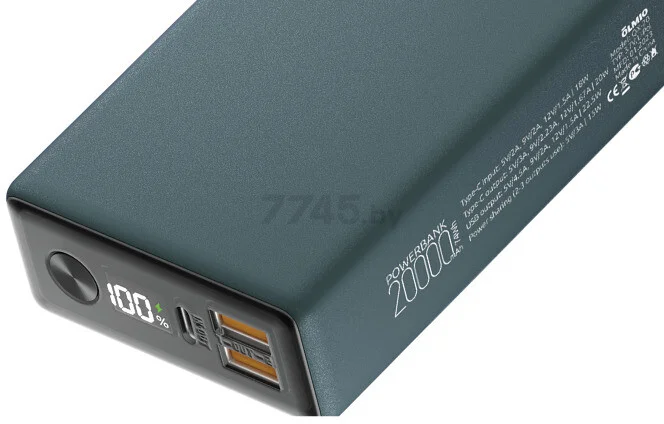 Внешний аккумулятор OLMIO QX-20, 20000mAh, 22.5W, QuickCharge3.0/PowerDelivery, LCD, графитовый