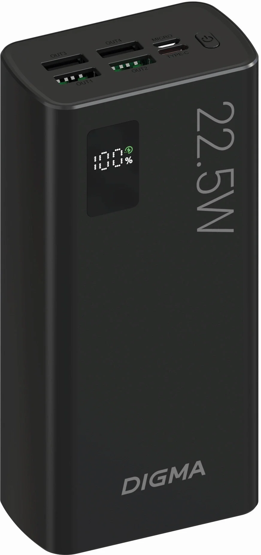 Мобильный аккумулятор Digma DGPF30B 30000mAh QC3.0/PD3.0 22.5W 3A 4xUSB-A/2xUSB-C черный (DGPF30B22PBK)