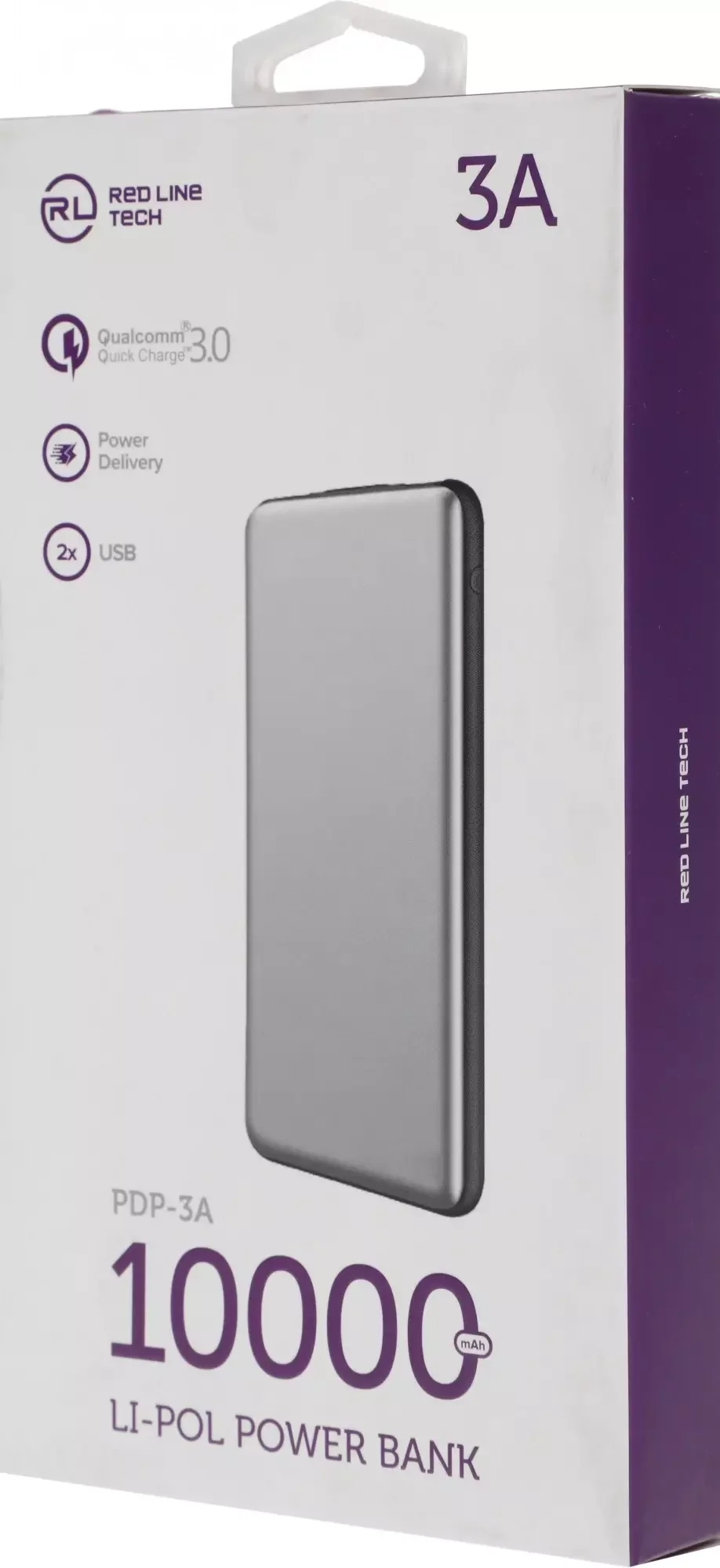 Мобильный аккумулятор Redline PDP-3A 10000mAh 3A 2xUSB-A/USB-C серебристый (УТ000018984)