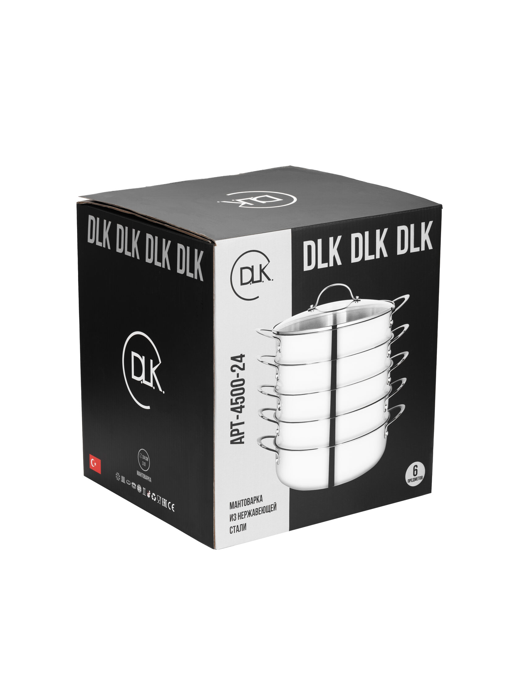 DLK Мантоварка с крышкой стеклянной 30х9 см (4.8л) из нерж. стали (3-х сл), цвет:серебристый, 4500-3