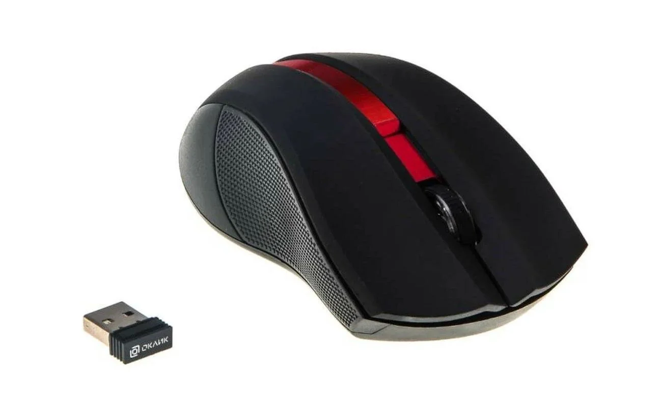 Мышь беспроводная Oklick 615MW черный/красный, 1000 dpi, радиоканал, USB, кнопки - 3