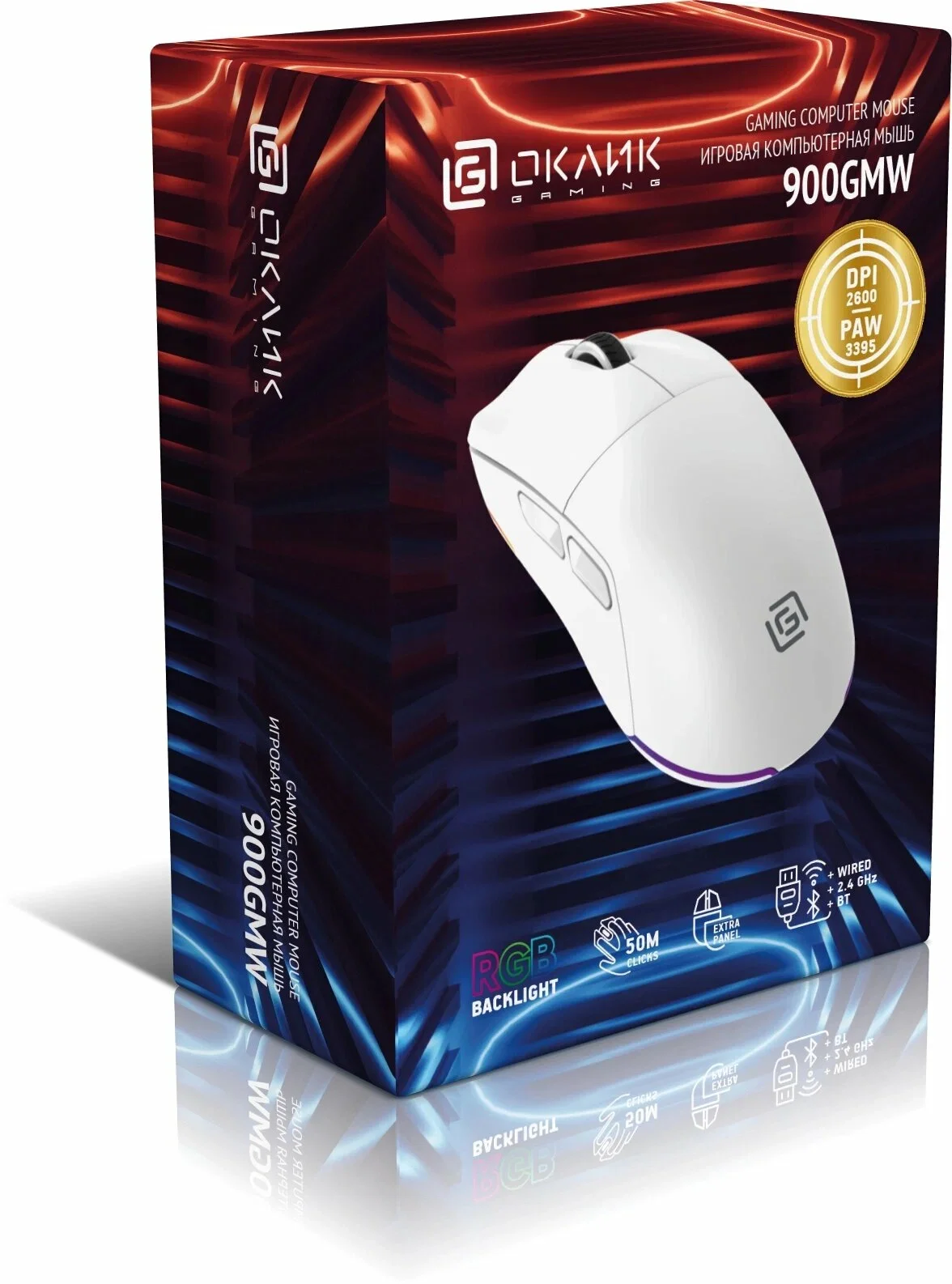 Мышь беспроводная Oklick 900GMW белый, 26000 dpi, радиоканал, Bluetooth, USB, кнопки - 6