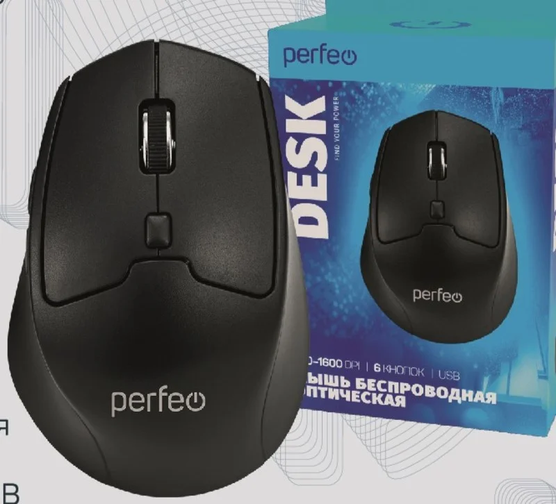 Мышь беспроводная PERFEO (PF_B3405) DESK, 6 кн, DPI 800-1600, USB, ч ерн.