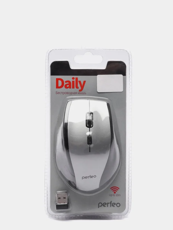 Мышь беспроводная Perfeo DAILY серый металлик, 1600 dpi, радиоканал, USB, кнопки - 6