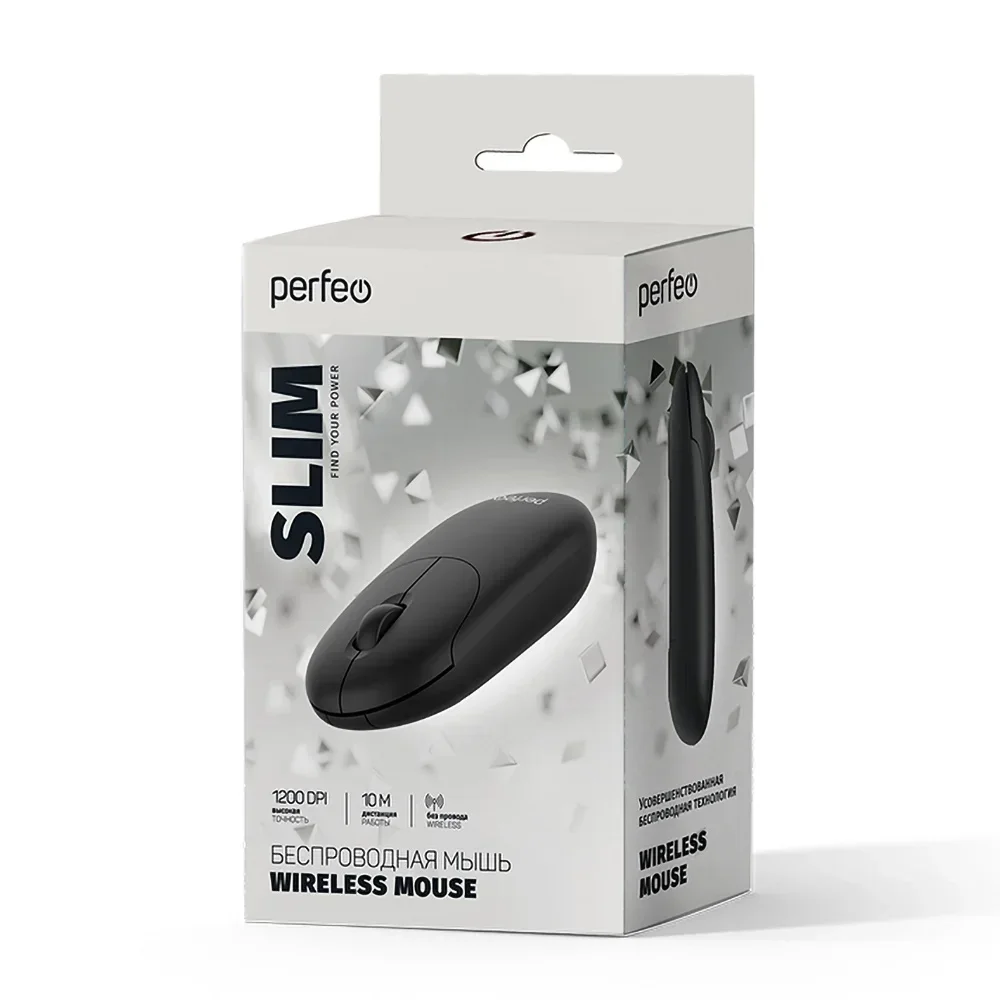 Мышь беспроводная Perfeo SLIM черный, 1200 dpi, радиоканал, USB, кнопки - 3