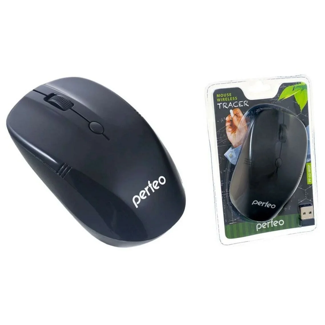 Мышь беспроводная Perfeo TRACER черный, 1200 dpi, радиоканал, USB, кнопки - 4