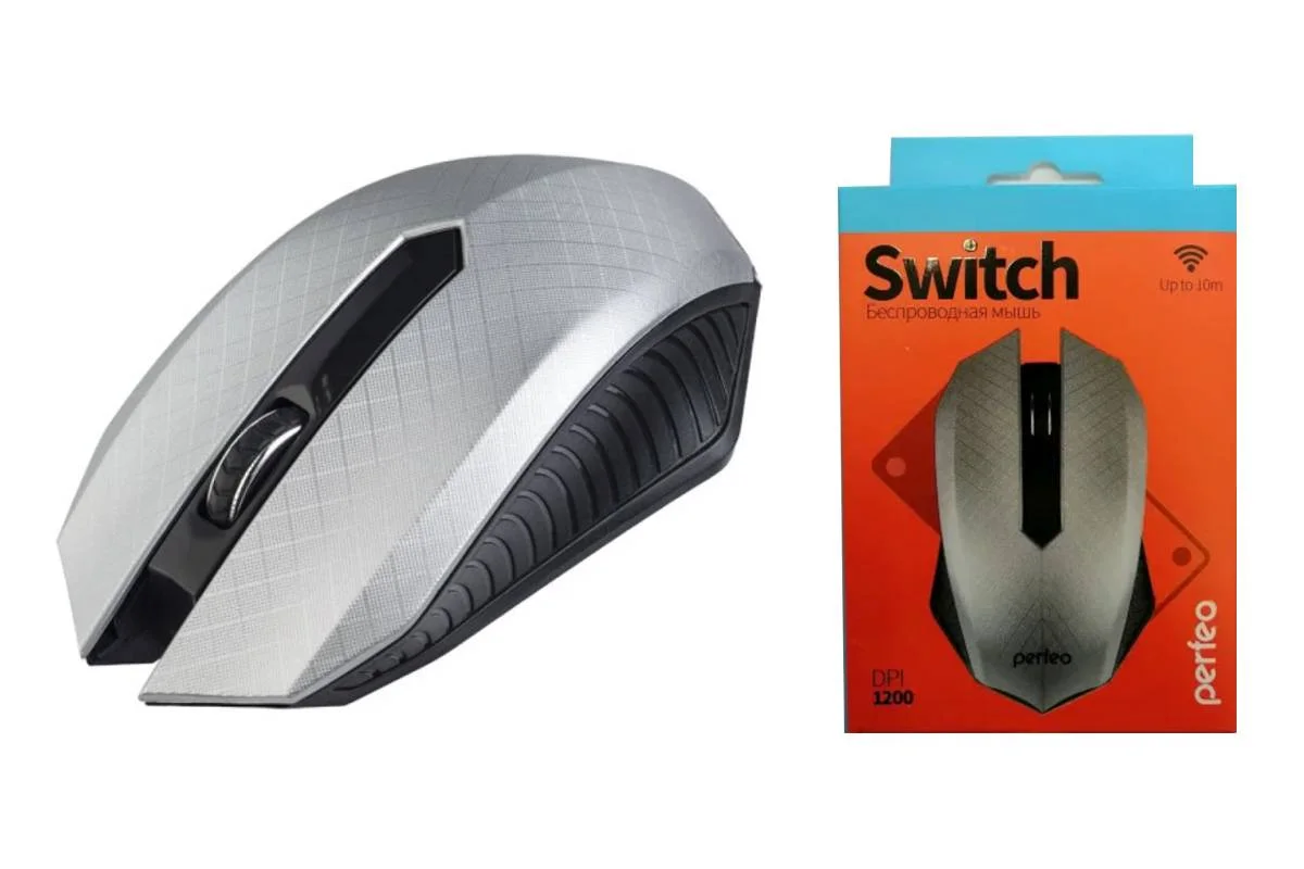 Мышь беспроводная Perfeo оптическая "SWITCH", 3 кн, DPI 1200, USB, серебр. PF_A4501