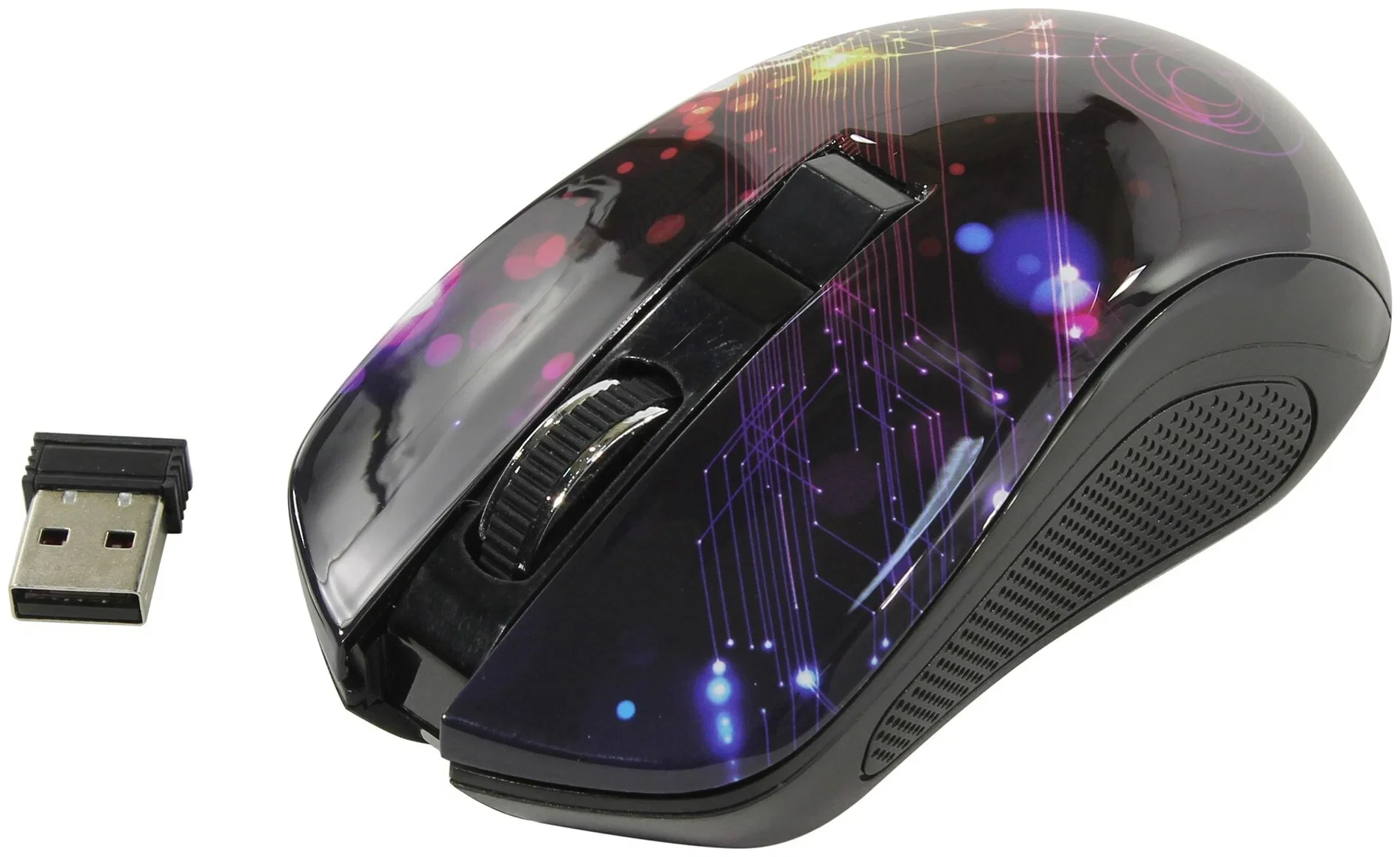 Мышь беспроводная Qumo Fractal M25 черный, 1600 dpi, радиоканал, USB, кнопки - 4
