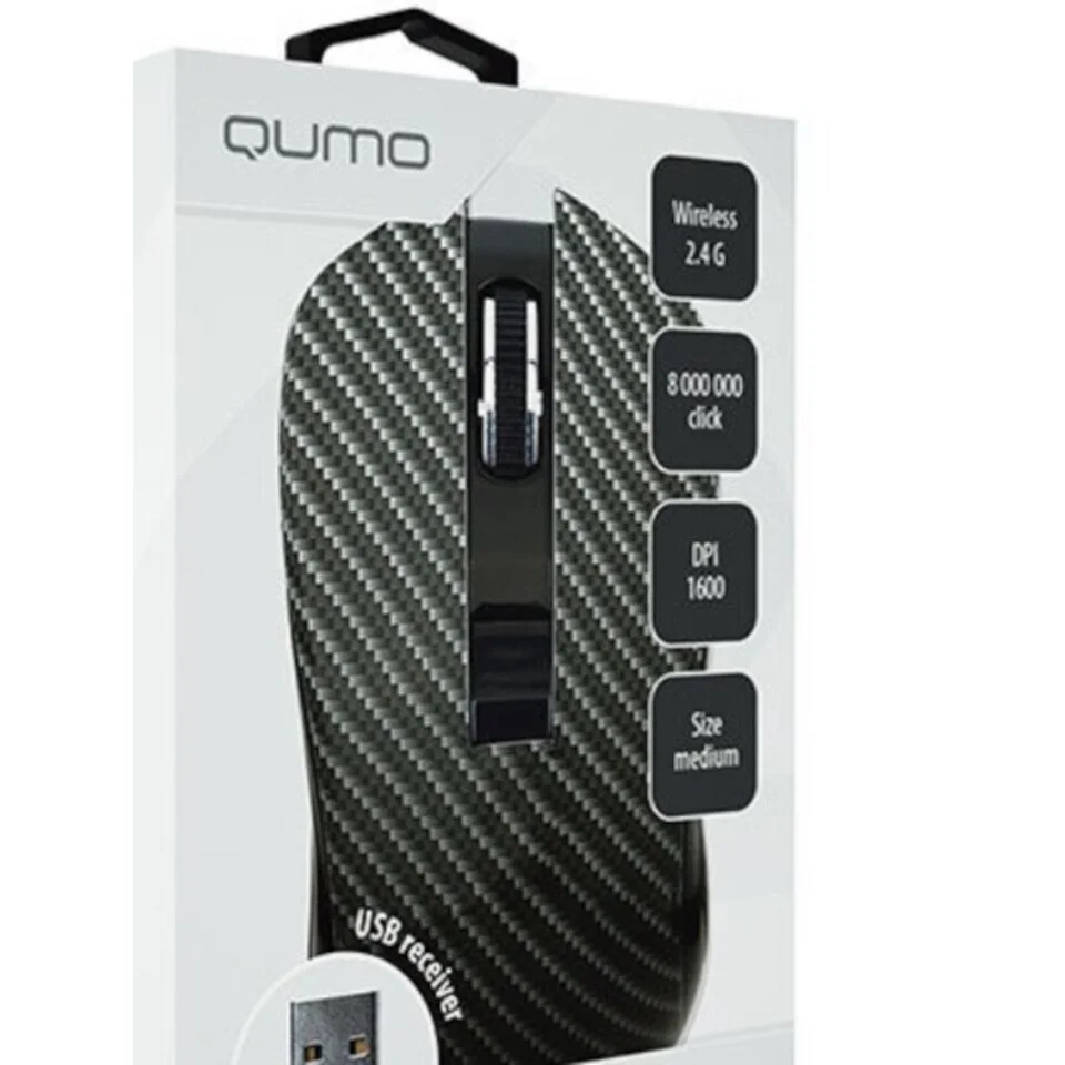 Мышь беспроводная Qumo Kevlar M26 черный, 1600 dpi, радиоканал, USB, кнопки - 4