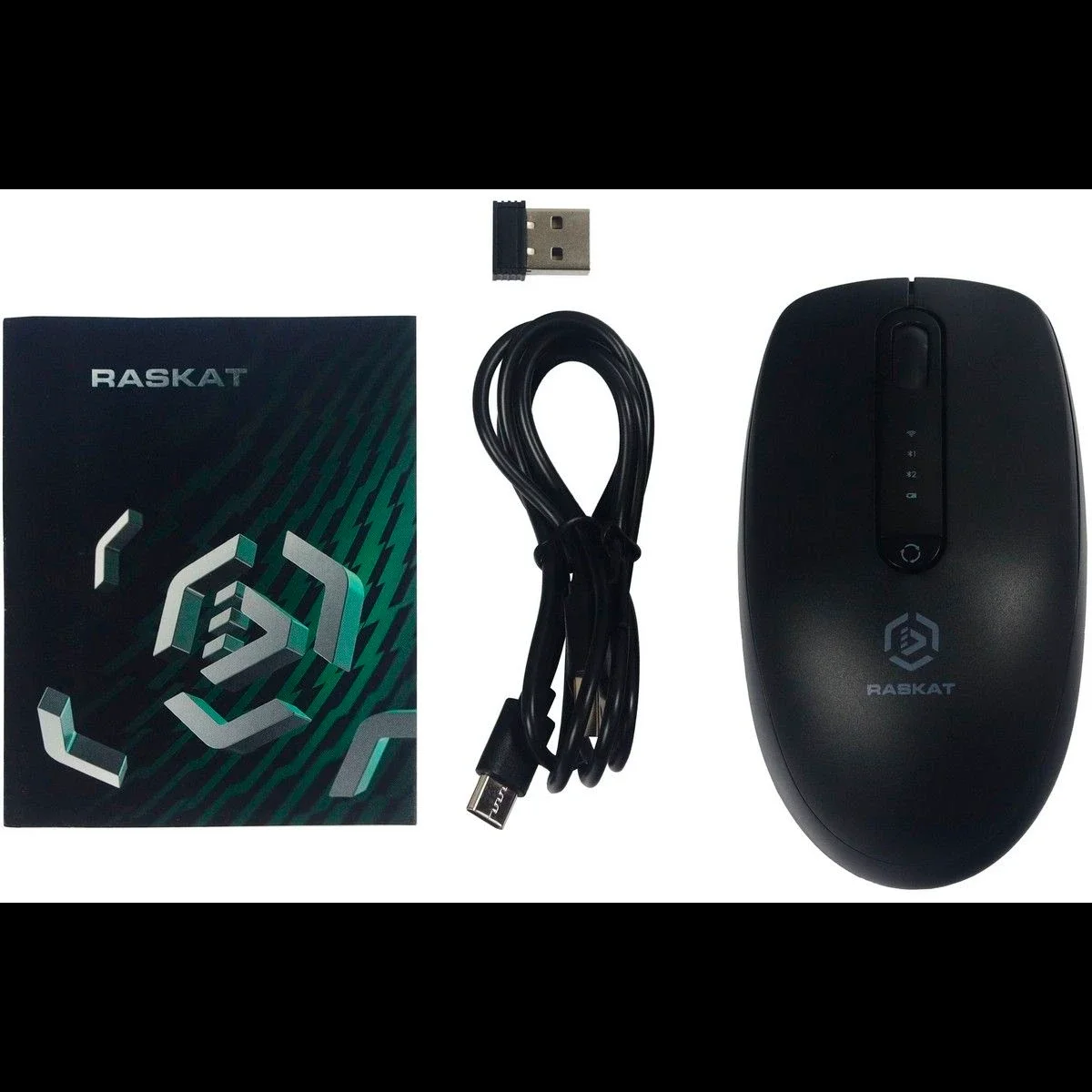 Мышь беспроводная Raskat M002WBR черный, 1600 dpi, радиоканал, Bluetooth, USB, кнопки - 4