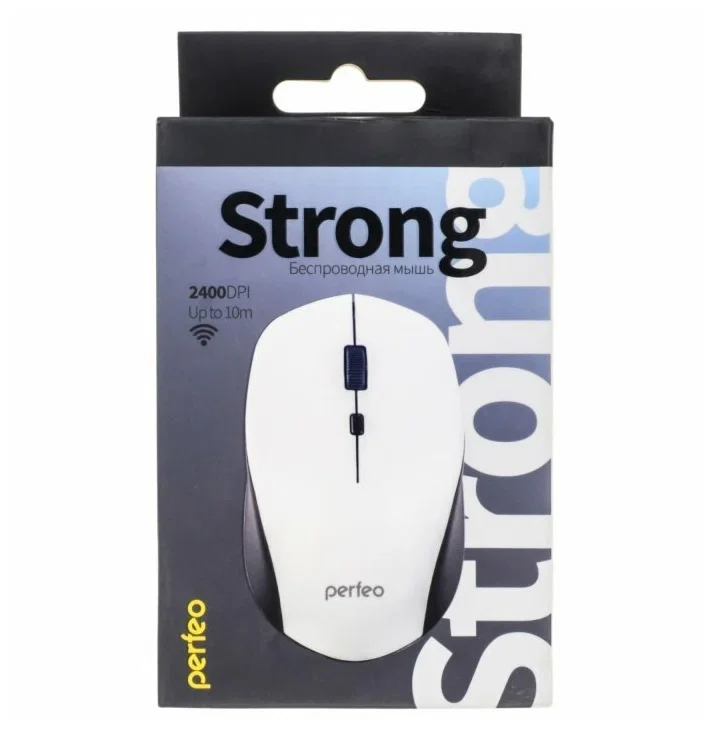 Мышь беспроводная оптическая Perfeo "STRONG", 4 кн, DPI 800-2400, USB, белая PF_A4771