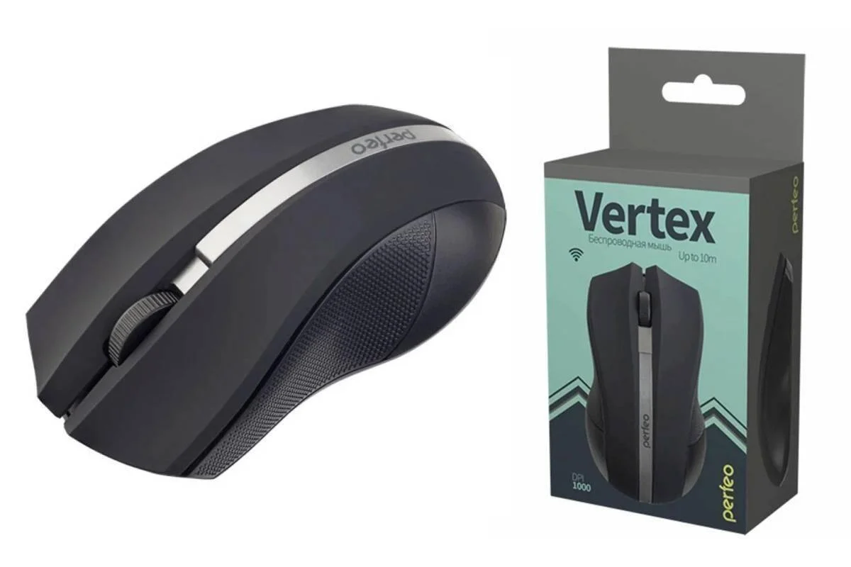 Мышь беспроводная оптическая Perfeo "VERTEX", 3 кн, DPI 1000, USB, черный/красный PF_A4779