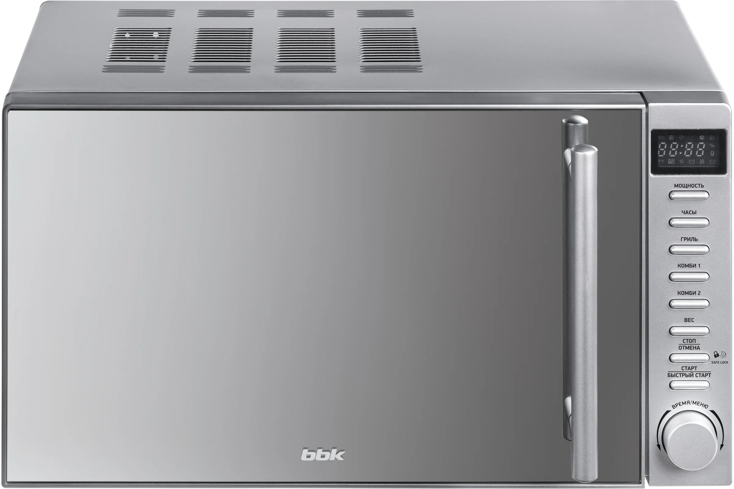 Микроволновая печь BBK 20MWG-733T/BS-M серебристый, 20 л, 700 Вт, переключатели - тактовый механизм, кнопки