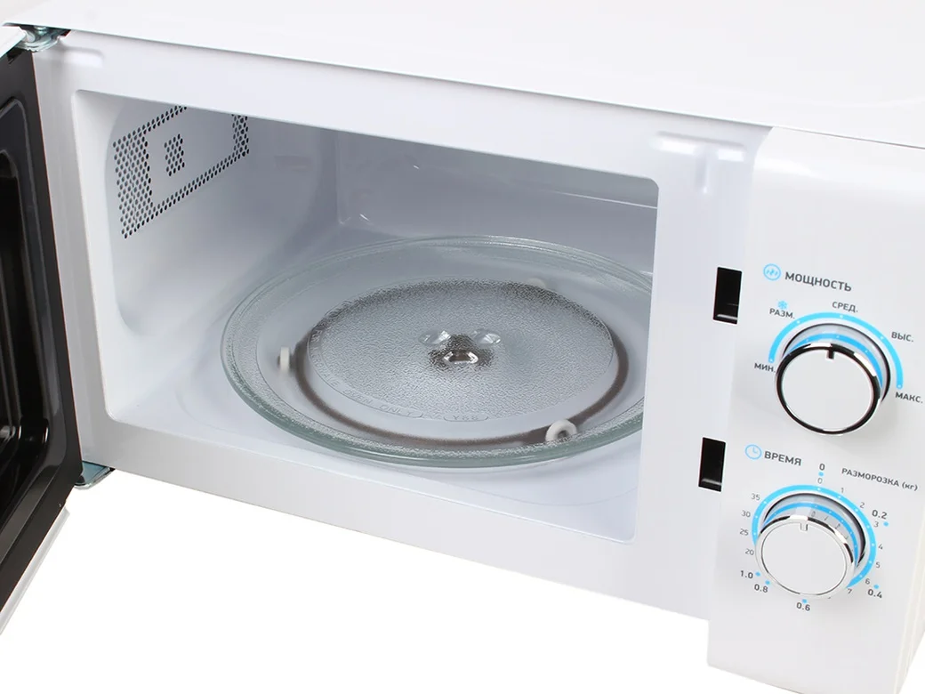 Микроволновая печь BBK 20MWS-711M/WS C белый/серебристый, 20 л, 700 Вт, переключатели - поворотный механизм
