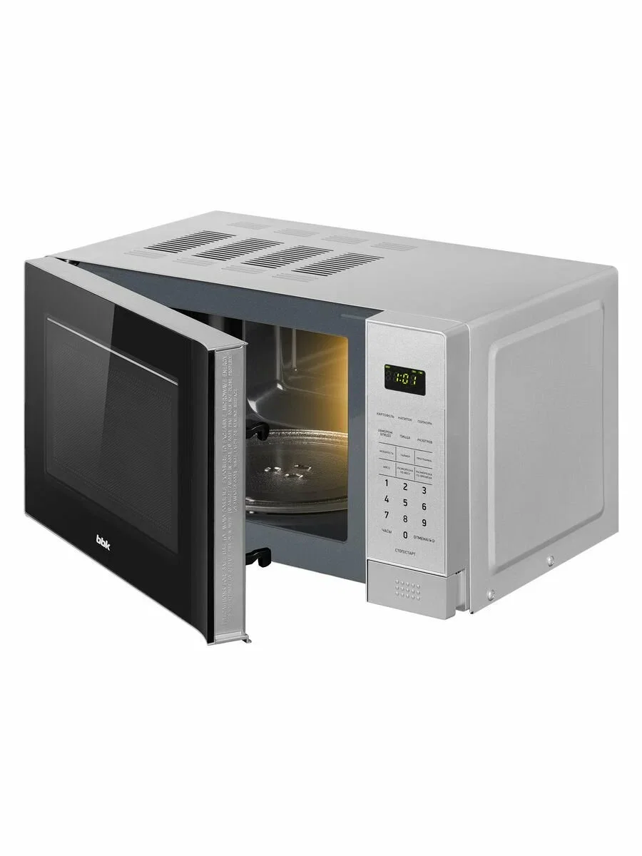 Микроволновая печь BBK 20MWS-729S/BS серебристый/черный, 20 л, 700 Вт, переключатели - сенсор