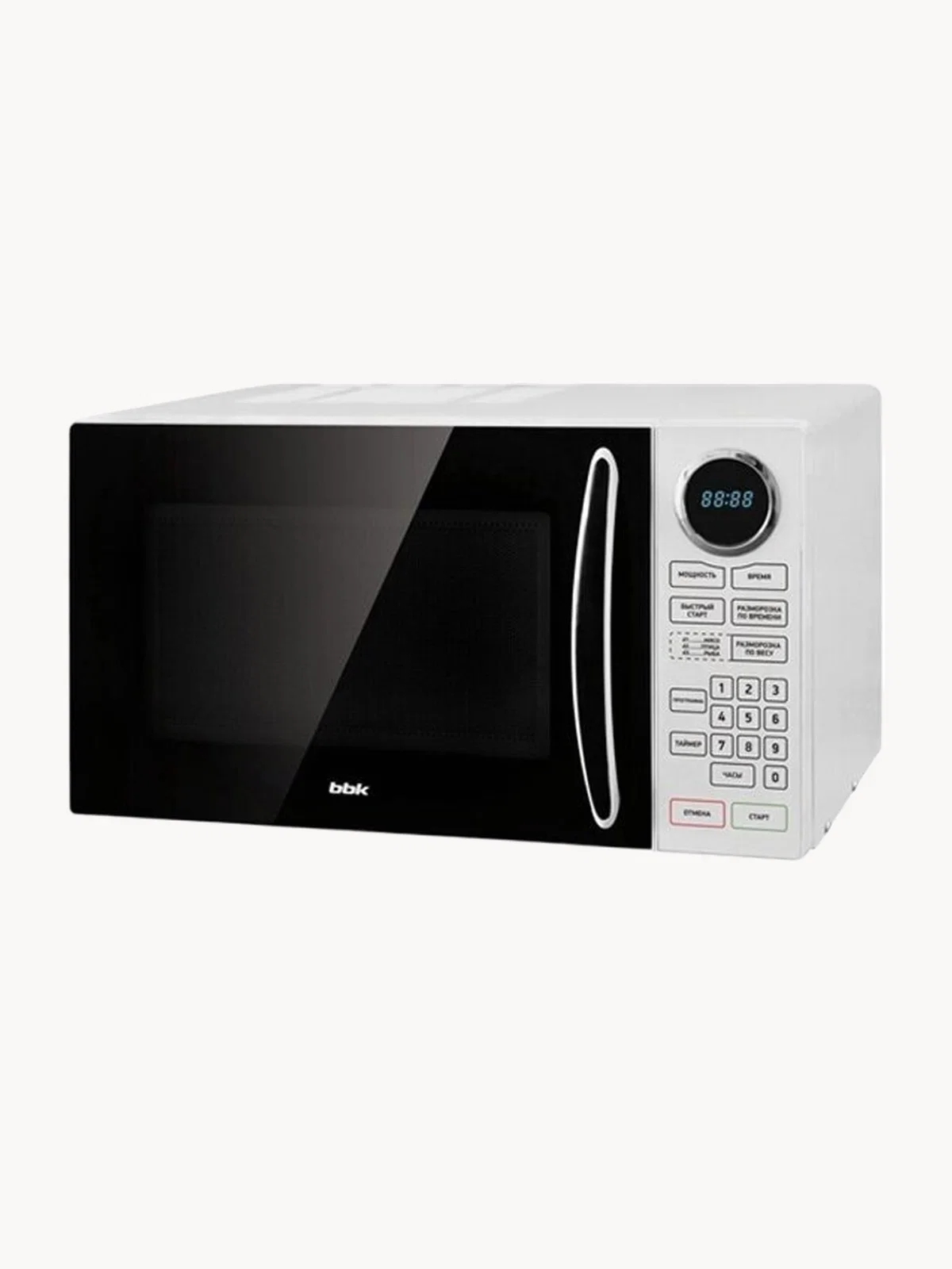 Микроволновая печь BBK 23MWG-930S/BW белый/черный, 23 л, 900 Вт, переключатели - сенсор