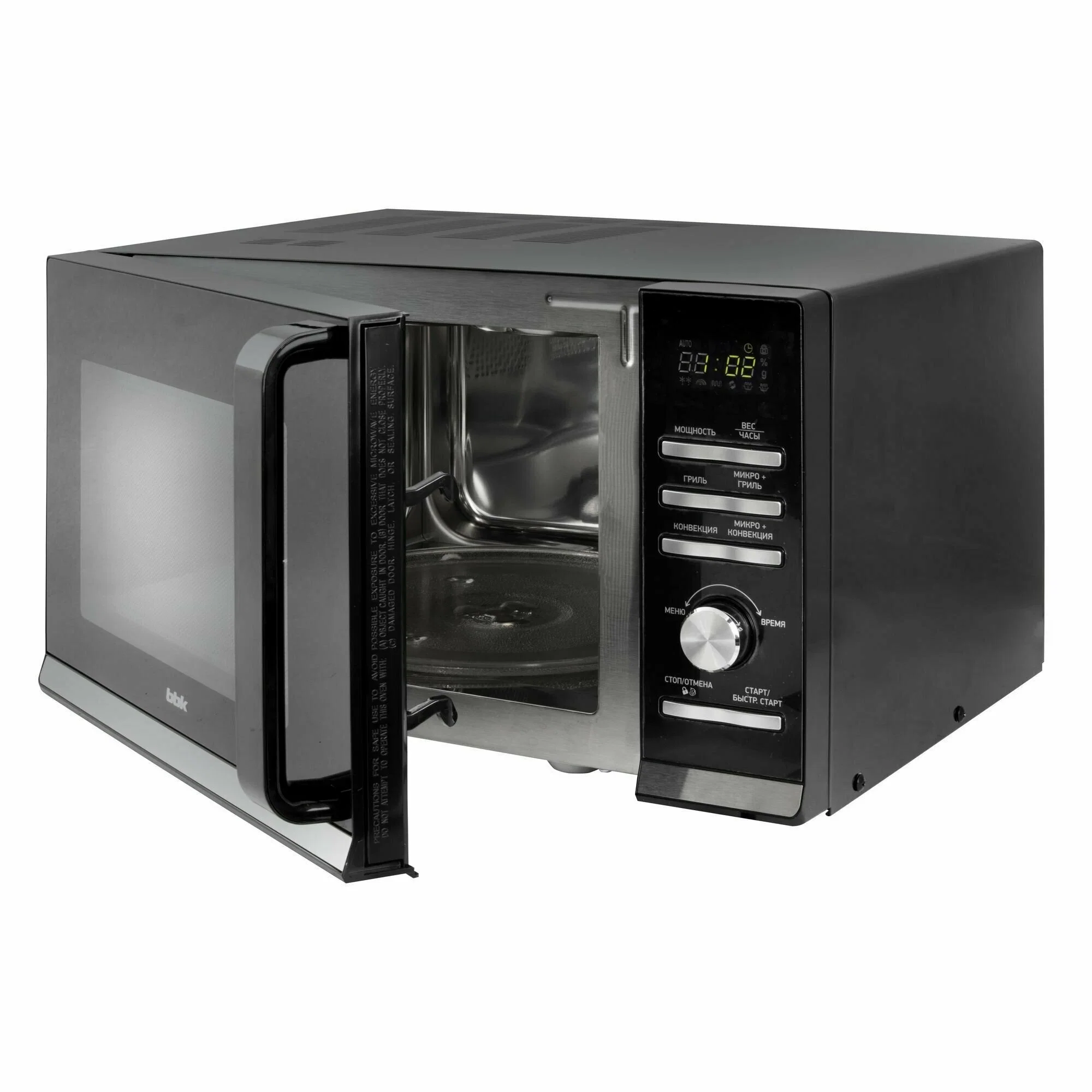 Микроволновая печь BBK 25MWC-991T/B черный/серебристый, 25 л, 900 Вт, переключатели - кнопки, поворотный механизм