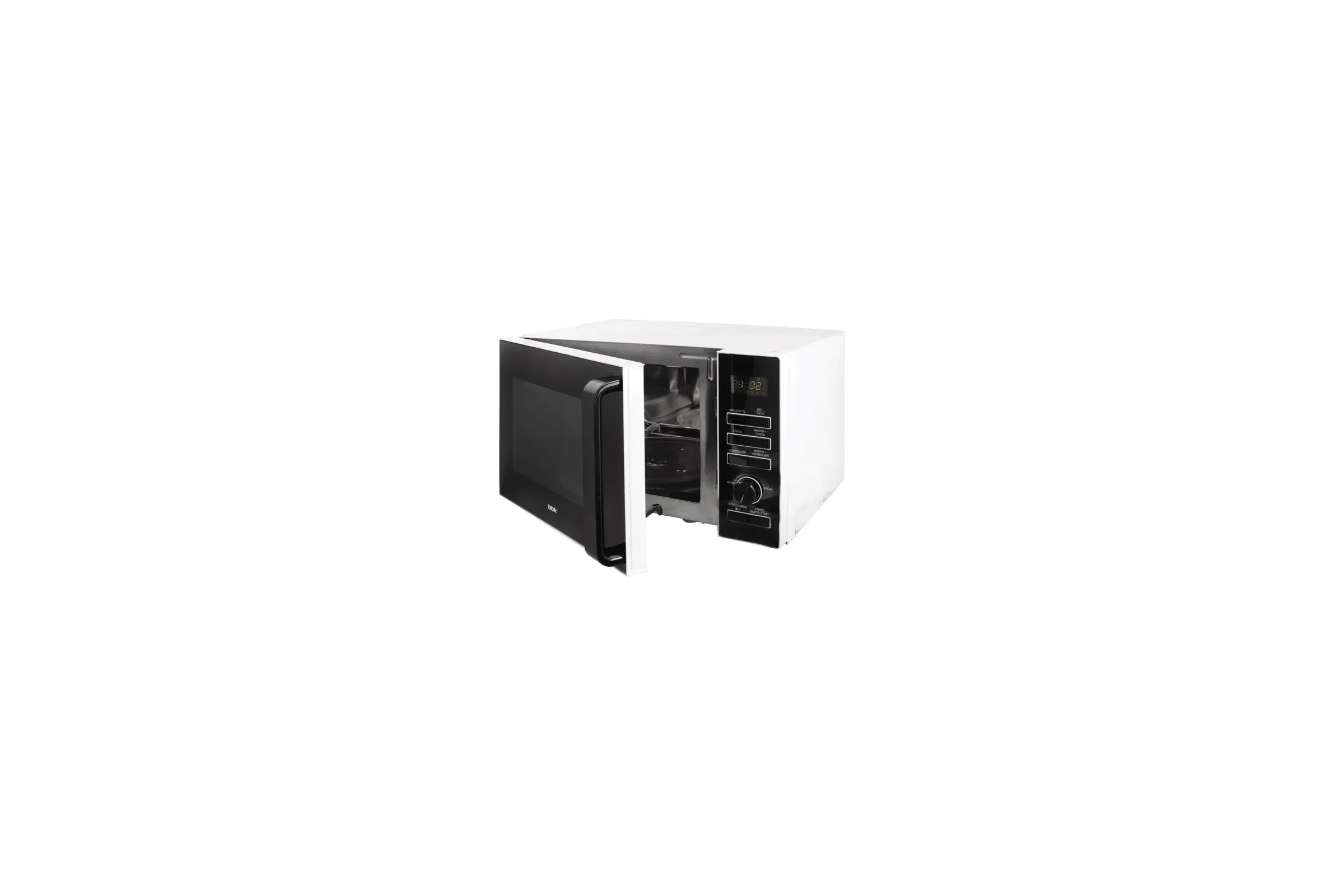 Микроволновая печь BBK 25MWC-992T/WB белый/черный, 25 л, 900 Вт, переключатели - кнопки, поворотный механизм