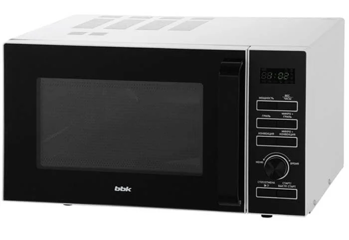 Микроволновая печь BBK 25MWC-992T/WB белый/черный, 25 л, 900 Вт, переключатели - кнопки, поворотный механизм