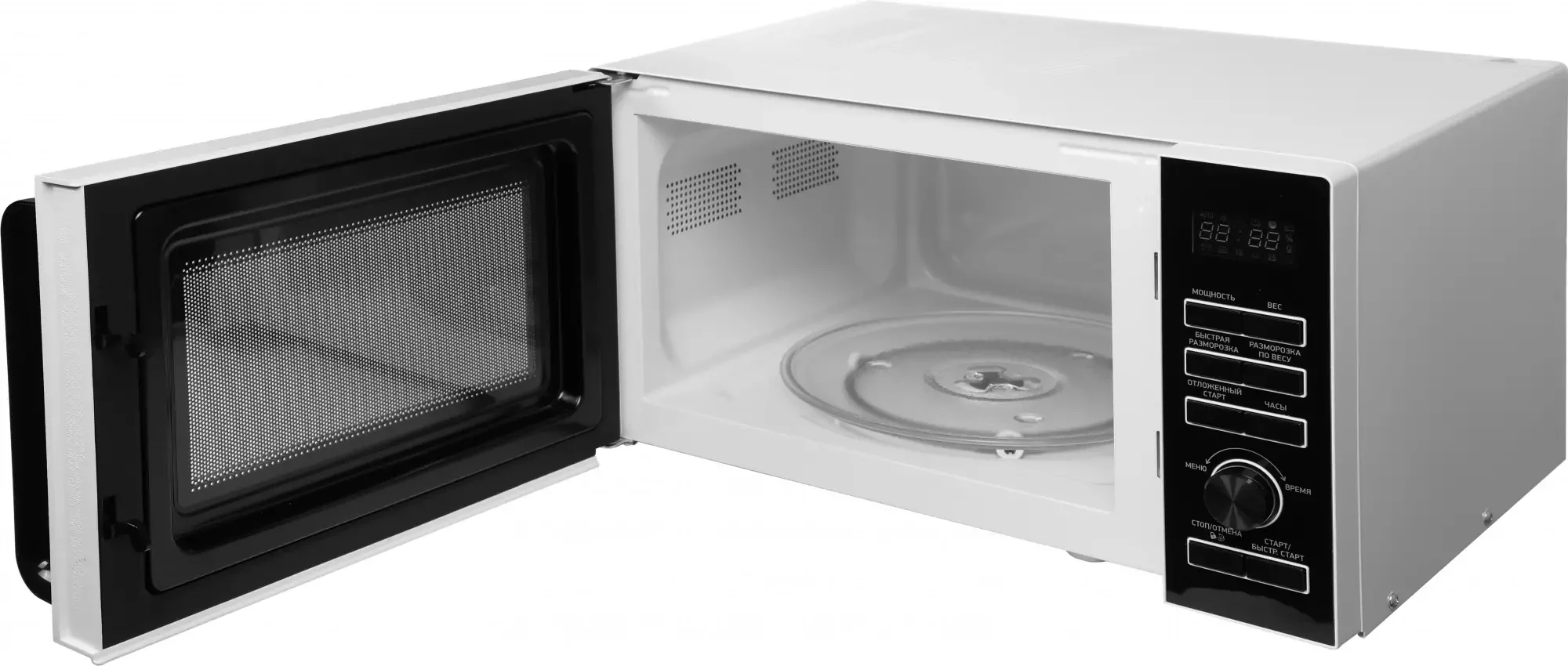 Микроволновая печь BBK 25MWS-970T/WB белый, 25 л, 900 Вт, переключатели - кнопки, поворотный механизм