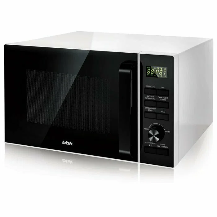 Микроволновая печь BBK 25MWS-970T/WB белый, 25 л, 900 Вт, переключатели - кнопки, поворотный механизм