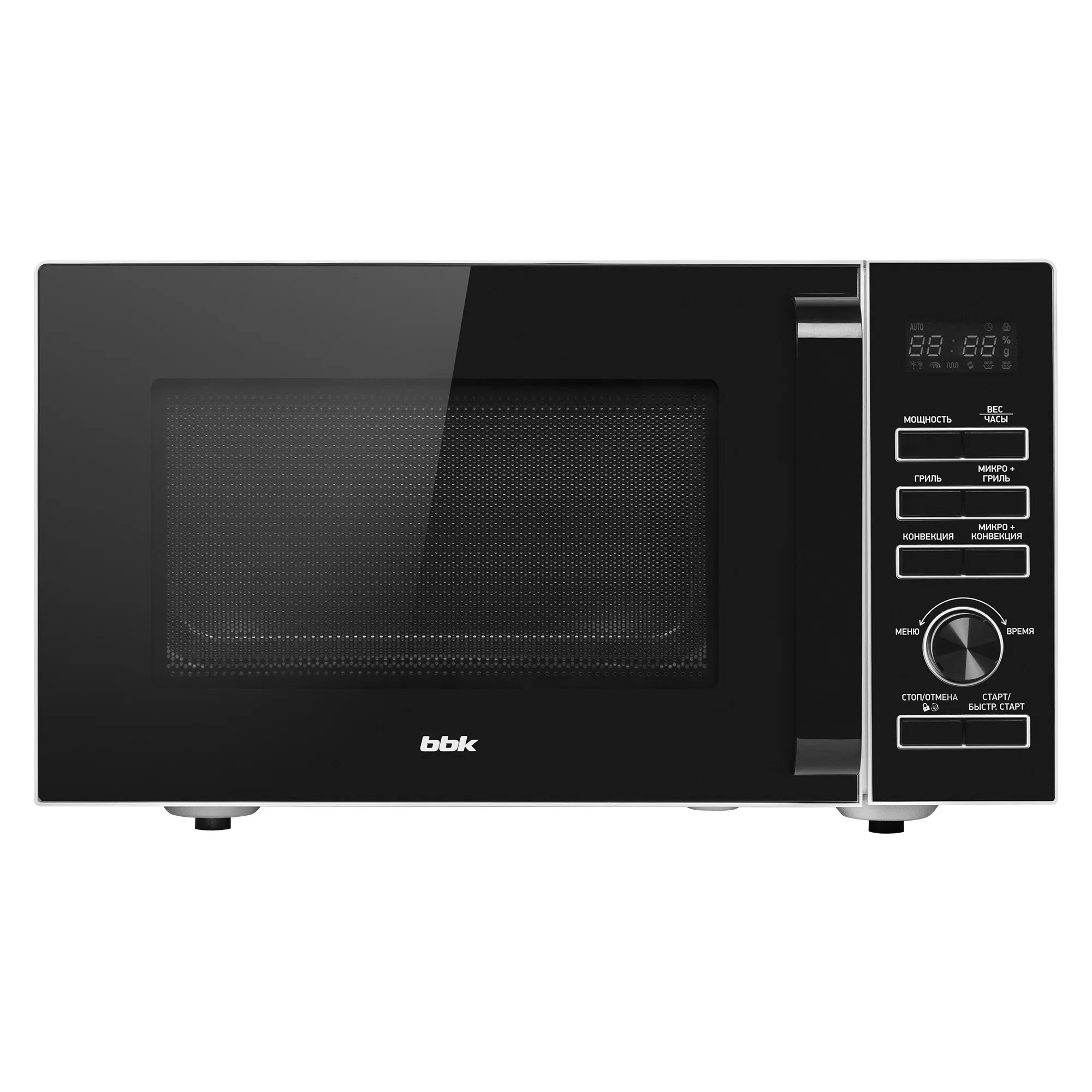 Микроволновая печь BBK 25MWS-970T/WB белый, 25 л, 900 Вт, переключатели - кнопки, поворотный механизм