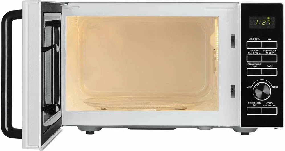 Микроволновая печь BBK 25MWS-970T/WB белый, 25 л, 900 Вт, переключатели - кнопки, поворотный механизм