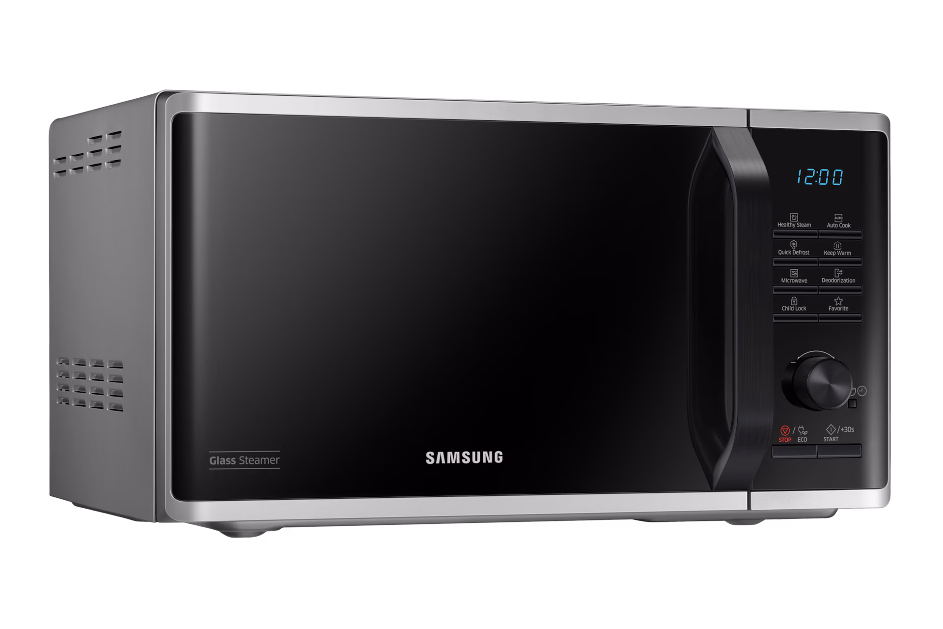 Микроволновая печь Samsung MG23K3515AS/BW серебристый/черный, 23 л, 800 Вт, переключатели - кнопки, поворотный механизм