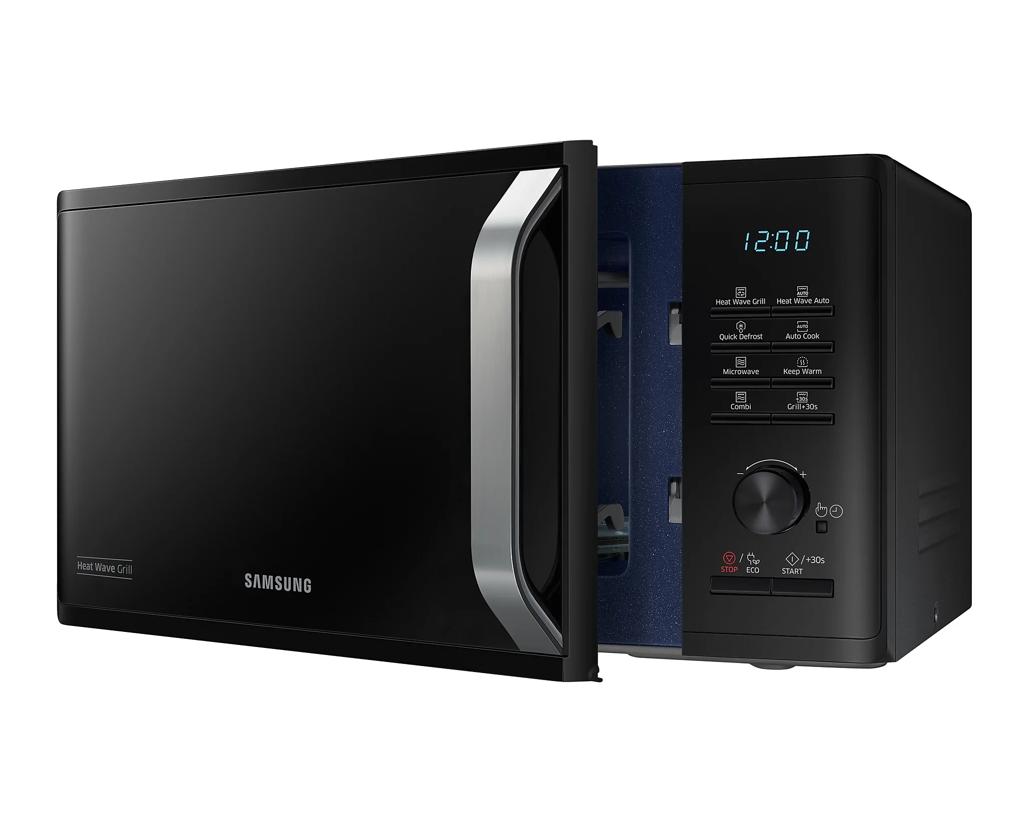 Микроволновая печь Samsung MG23K3515AS/BW серебристый/черный, 23 л, 800 Вт, переключатели - кнопки, поворотный механизм