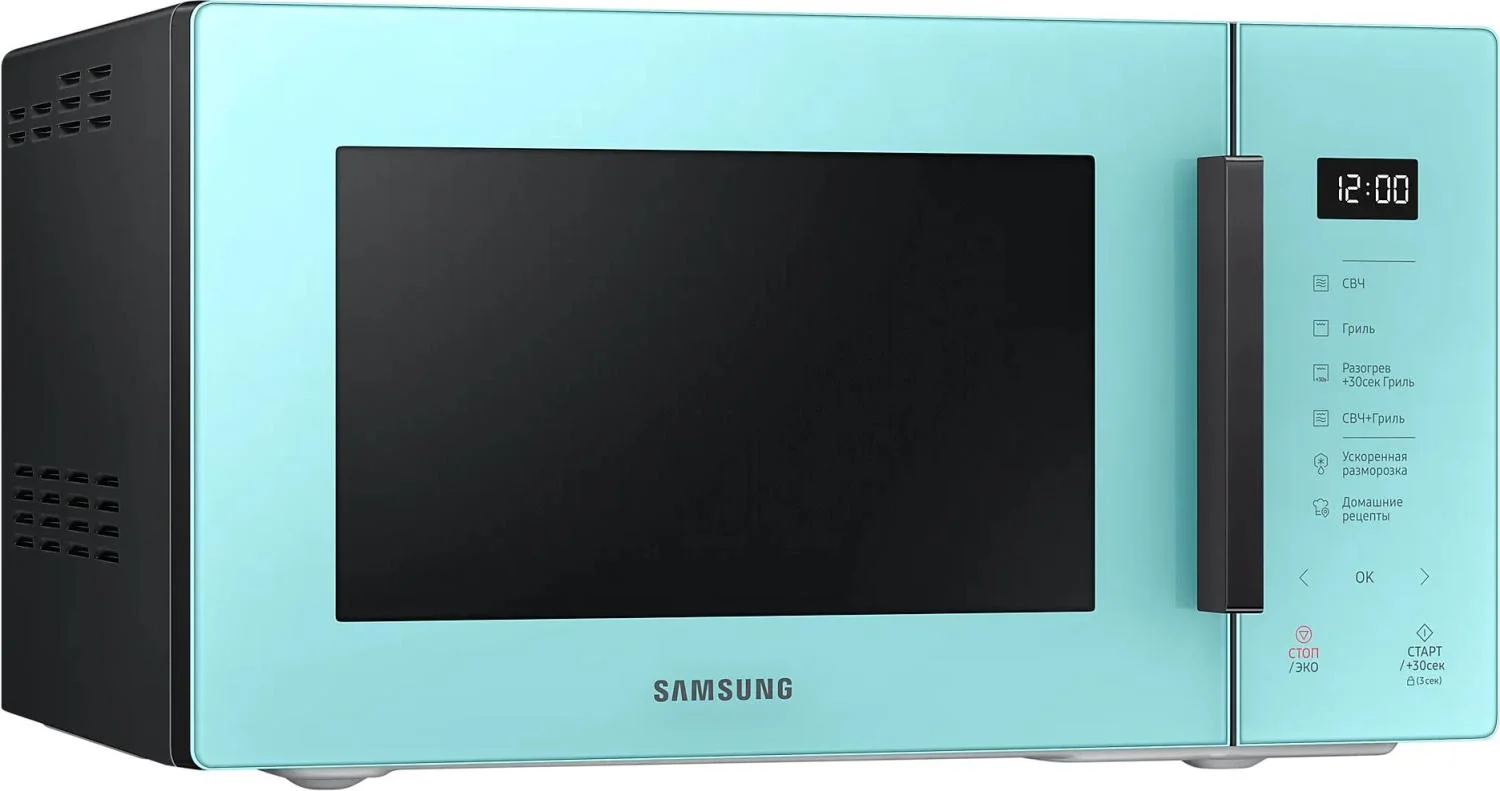 Микроволновая печь Samsung MG23T5018AN/BW голубой, 23 л, 800 Вт, переключатели - сенсор