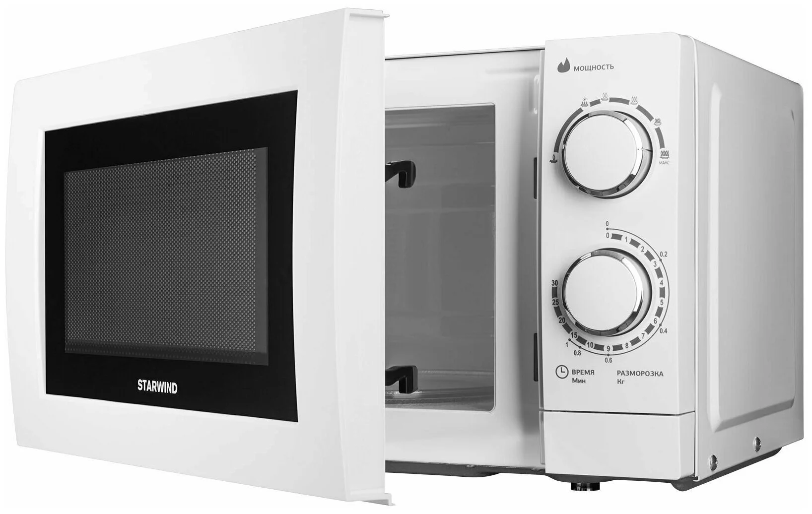 Микроволновая печь Starwind SMW3820 белый, 20 л, 700 Вт, переключатели - поворотный механизм