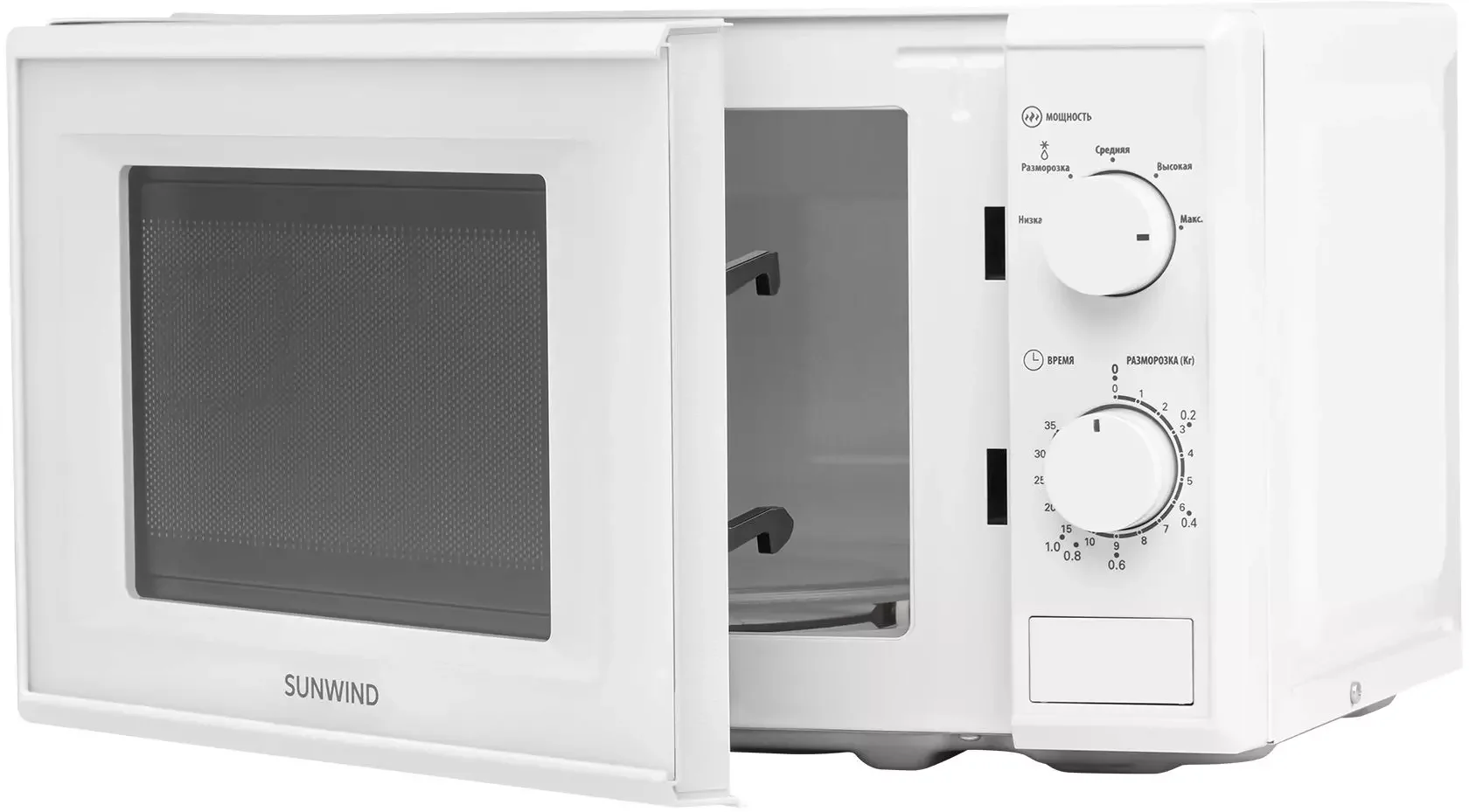 Микроволновая печь SunWind SUN-MW051 белый, 20 л, 700 Вт, переключатели - поворотный механизм