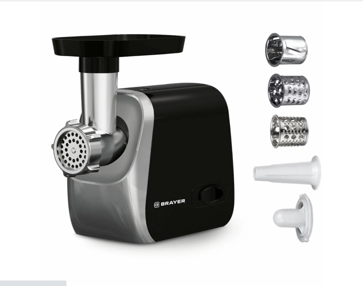 Мясорубка BRAYER BR1608, 2000 Вт, 3 диска, кеббе, колб, насад. для овощ, драники, реверс, 2 кг/мин