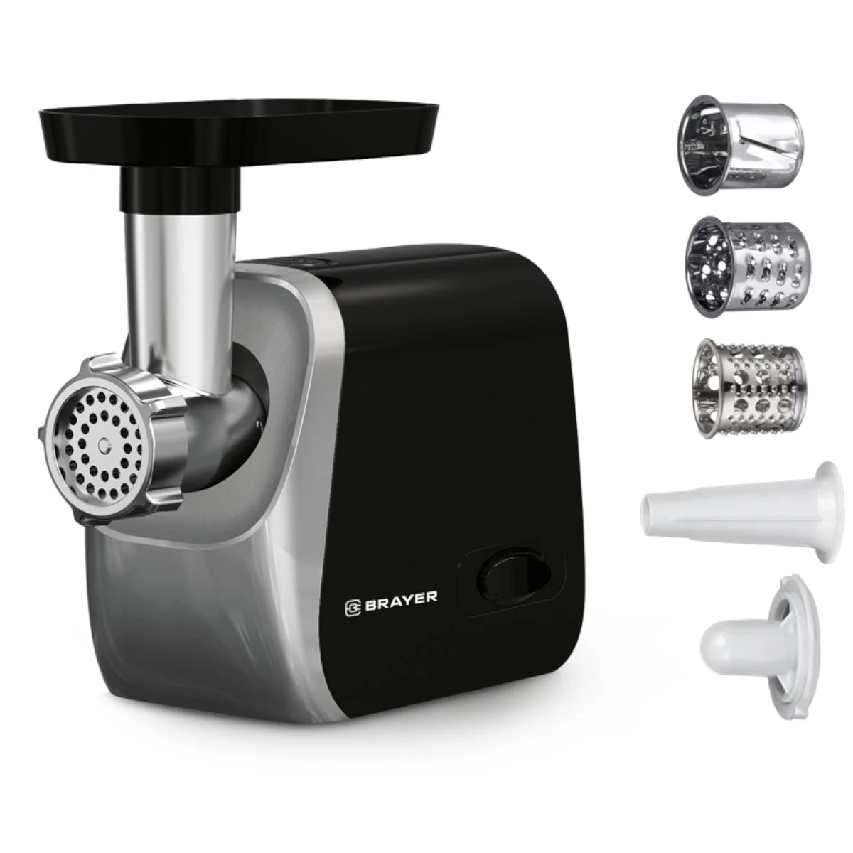 Мясорубка BRAYER BR1608, 2000 Вт, 3 диска, кеббе, колб, насад. для овощ, драники, реверс, 2 кг/мин