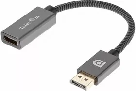 Кабель-переходник DP --> HDMI-F 0.2m , серый металлик, оплетка, 4K@60Hz, Telecom
