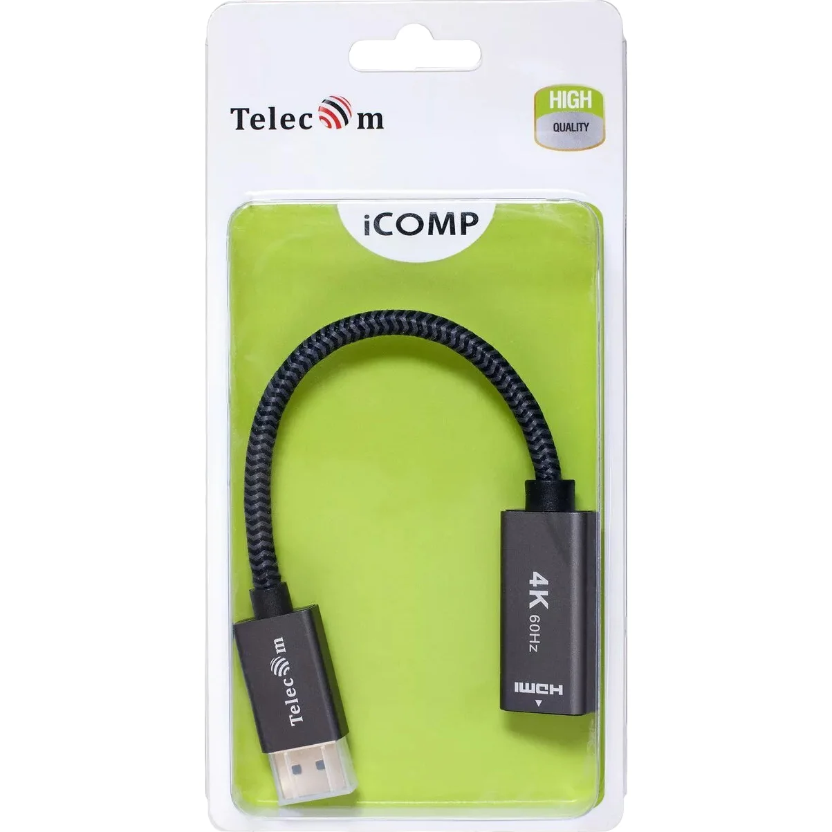 Кабель-переходник DP --> HDMI-F 0.2m , серый металлик, оплетка, 4K@60Hz, Telecom