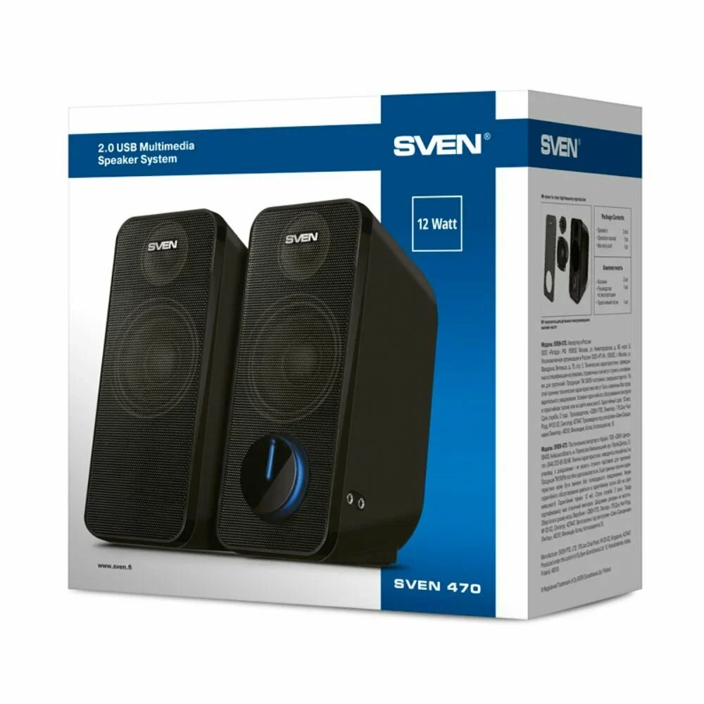 SVEN 470, чёрный, USB, акустическая система 2.0, мощность 2x6 Вт(RMS)