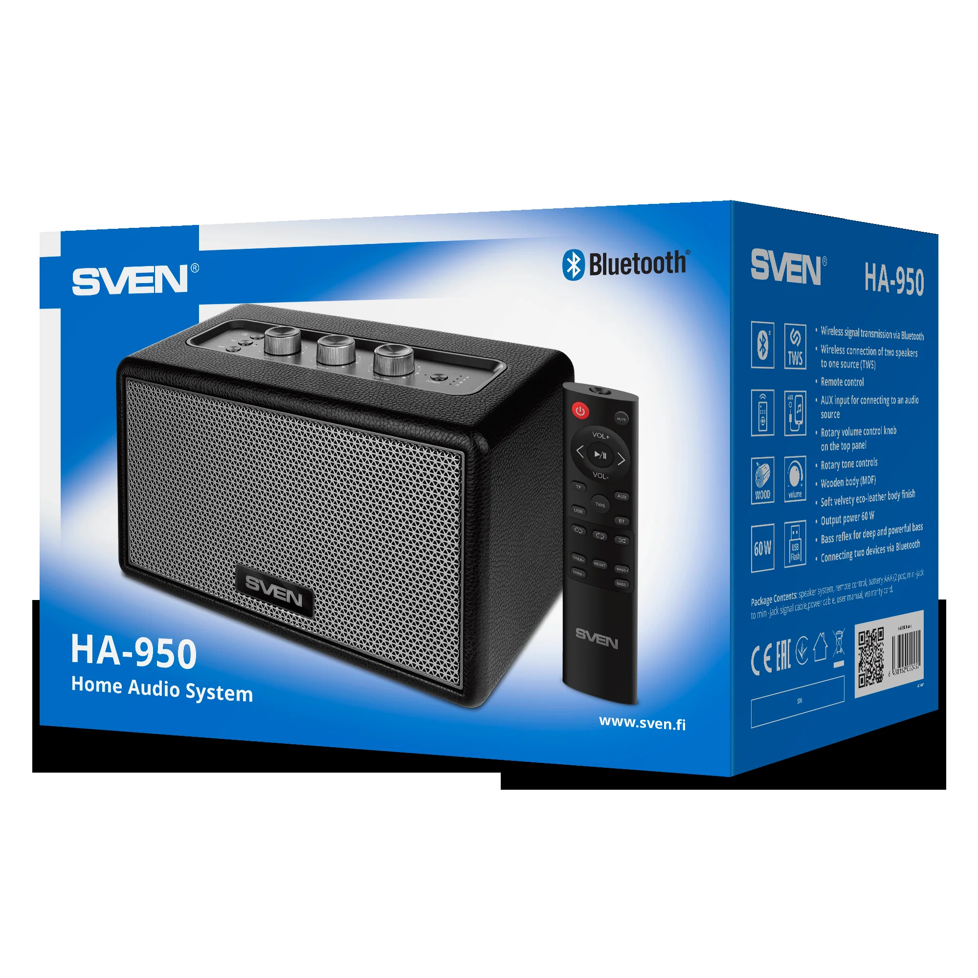 SVEN HA-950, черный, МДФ, эко-кожа (60 Вт, Bluetooth, USB, Micro SD, пульт)