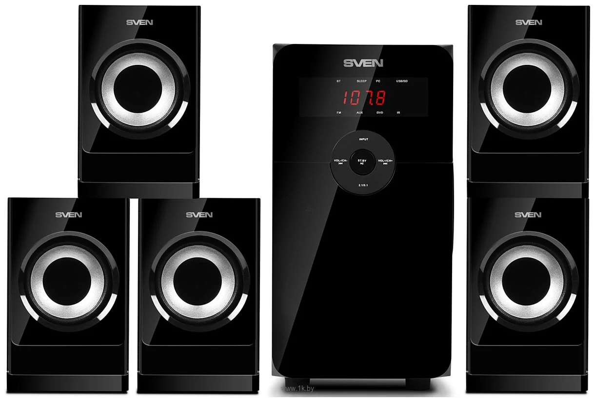 SVEN HT-201, черный (80 Вт, Bluetooth, пульт, дисплей, FM, USB, SD)