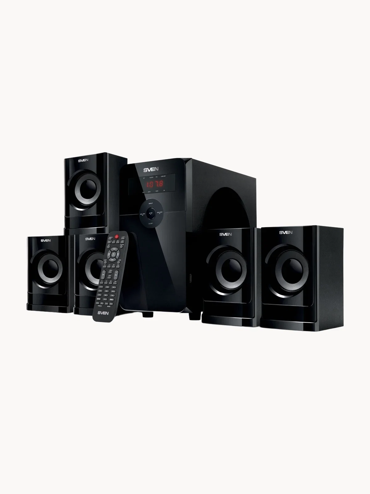 SVEN HT-201, черный (80 Вт, Bluetooth, пульт, дисплей, FM, USB, SD)