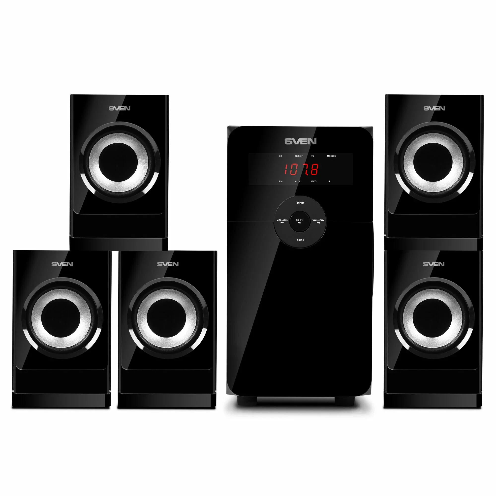SVEN HT-201, черный (80 Вт, Bluetooth, пульт, дисплей, FM, USB, SD)