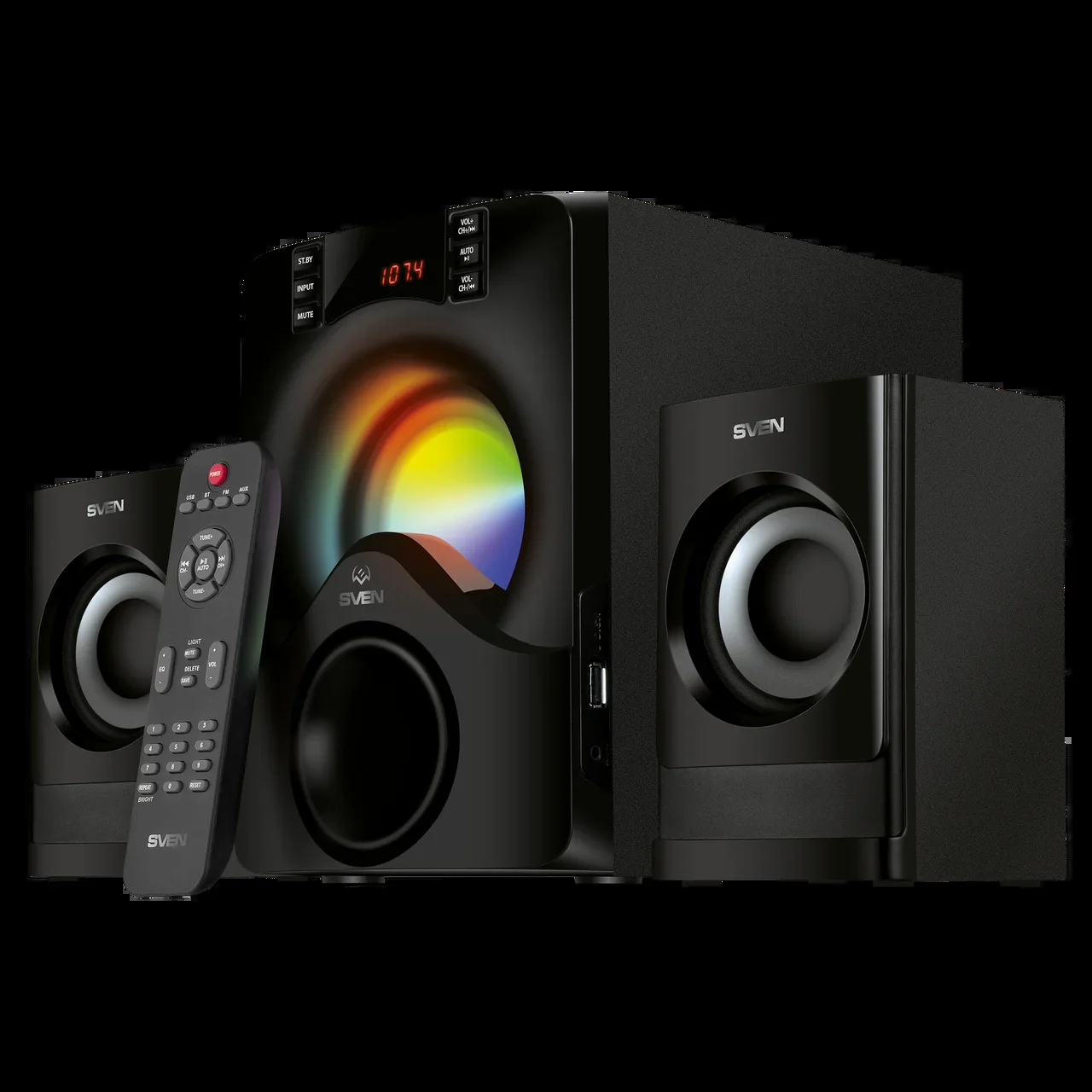 SVEN MS -312, черный (40 Вт, Bluetooth, подсветка, пульт, дисплей, FM, USB)