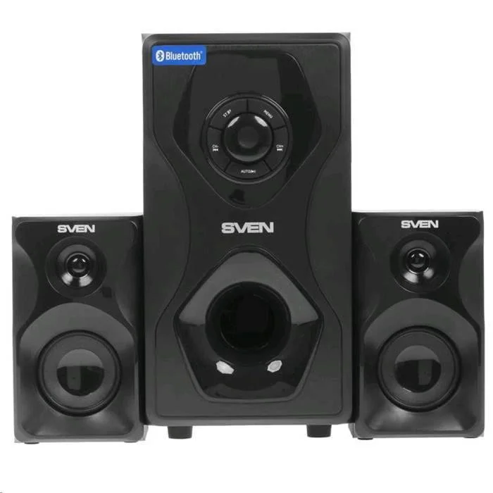SVEN MS-2055, чёрный, акустическая система 2.1, мощность (RMS):30Вт + 2x12.5 Вт, FM-тюнер, USB/SD, дисплей, пульт ДУ, Bl