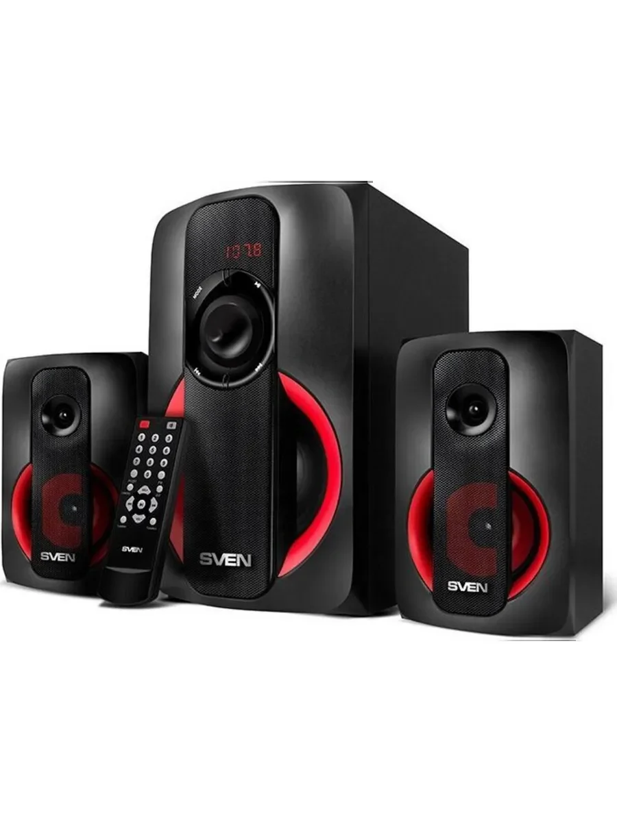 SVEN MS-304, черный, акустическая система 2.1, мощность (RMS): 20 Вт + 2x10 Вт, FM-тюнер, USB/SD, дисплей, ПДУ, Bluetoot
