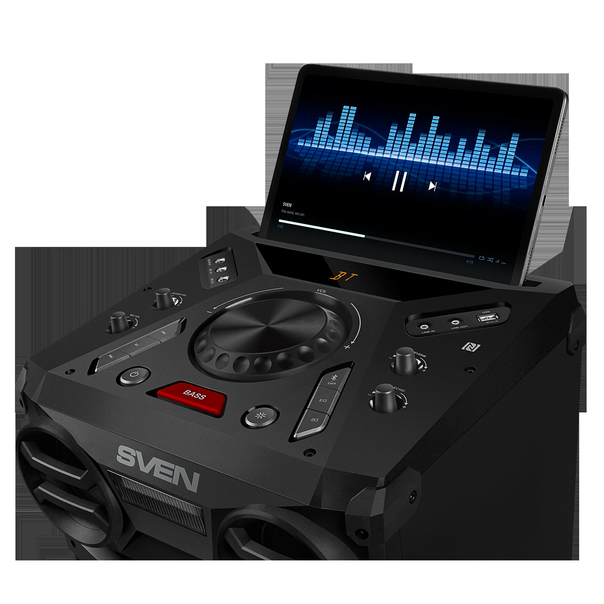 SVEN PS-1900, черный (1000 Вт, TWS, Bluetooth, FM, USB, LED-дисплей, ~230В)  1