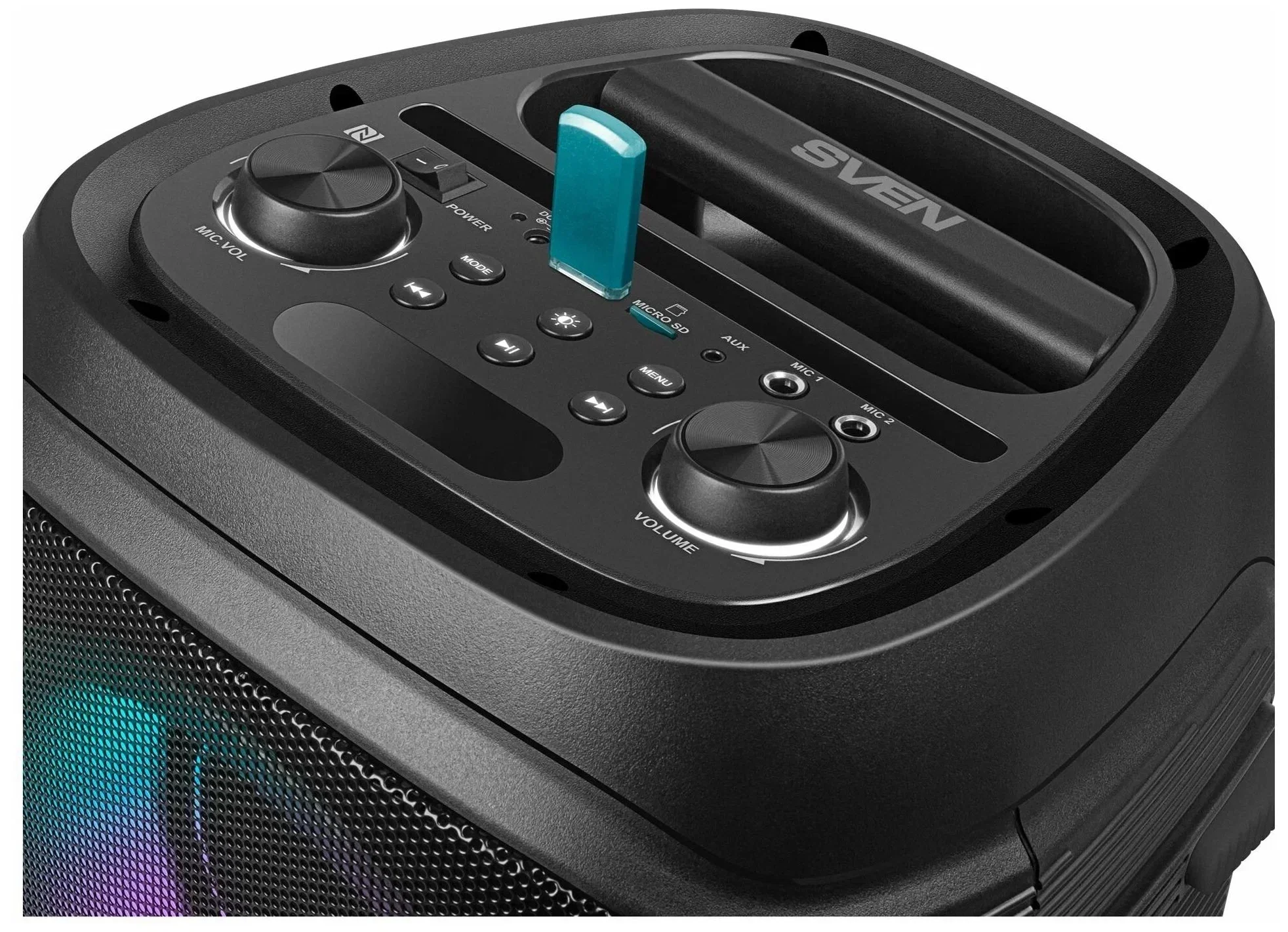 SVEN PS-800, черный (100 Вт, TWS, Bluetooth, FM, USB, microSD, LED-дисплей, 4400мА*ч)